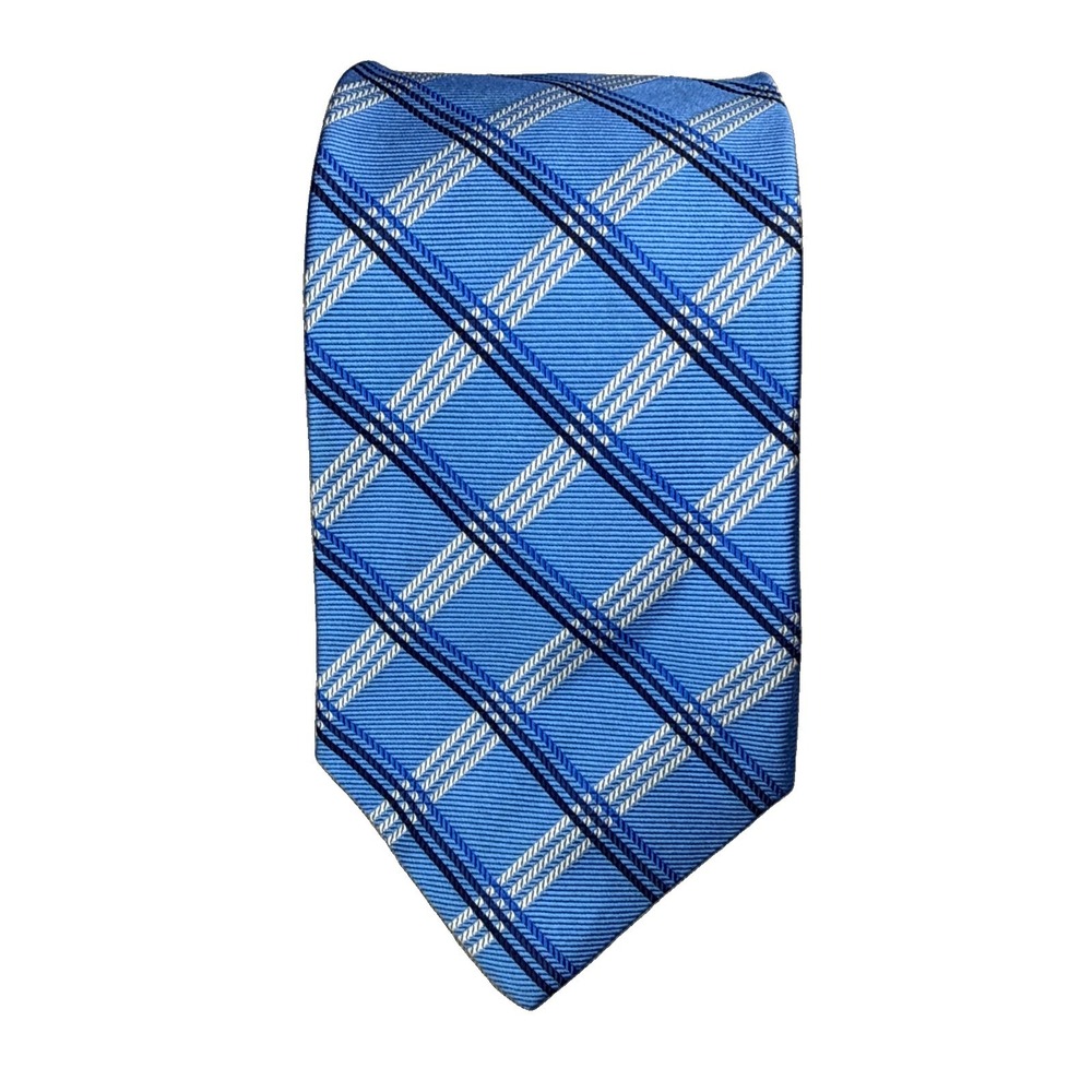 Brooks Brothers Makers Tie Men's Silk Blue Plaid Herringbone Necktie USA 4"